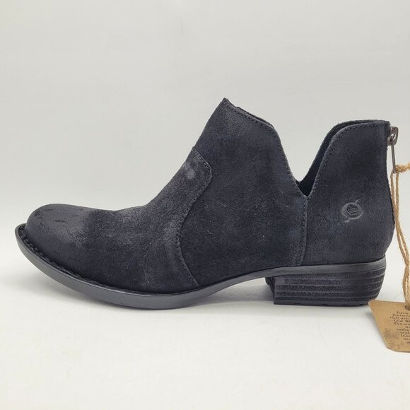 Born Kerri Ankle Boots Women's Size 7.5 Black Distressed Suede Leather Back Zip - Picture 2 of 13